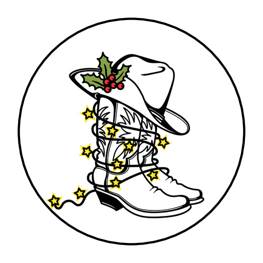 CHRISTMAS ENVELOPE SEALS STICKERS LABELS TAGS 1.5″ ROUND COWBOY BOOTS HAT (30)