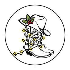 CHRISTMAS ENVELOPE SEALS STICKERS LABELS TAGS 1.5″ ROUND COWBOY BOOTS HAT (30)