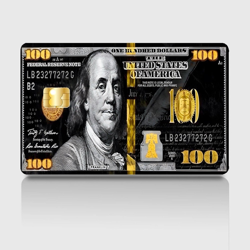 $100 dollar Gold Debit Credit Card Vinyl Sticker Decal Money Bank Cash Cover