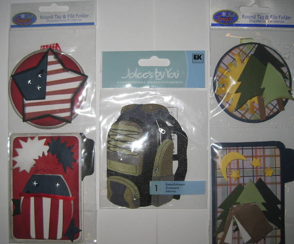 Embellishments Back Pack, Camping (Tag & Folder), Patriotic (Tag & File Folder