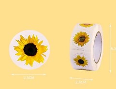1 Roll 500 pcs Sunflower Stickers 1 in / 25 mm 4 Designs Brand New