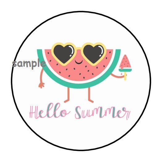 30 HELLO SUMMER ENVELOPE SEALS LABELS STICKERS 1.5″ ROUND HAPPY WATERMELON SMILE