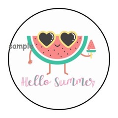 30 HELLO SUMMER ENVELOPE SEALS LABELS STICKERS 1.5″ ROUND HAPPY WATERMELON SMILE