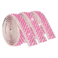 3 Pcs 3 Yard Pearl Rhinestone Ribbons, 2cm Pearls Rhinestone Tape Pink