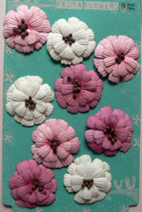 DANDLES 2 WHITE & PINKS – 9 Mixed Paper – Brown Stamens Centre 33-36mm PRIMA EBL