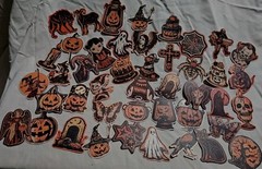 Halloween Stickers Vintage Style Orange Cream Black Pumpkin Witches Ghosts 40+