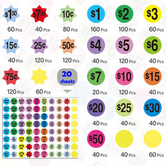 Yard Sale Price Stickers Garage Sale Stickers 3/4″ round Bright Colors Label Sti