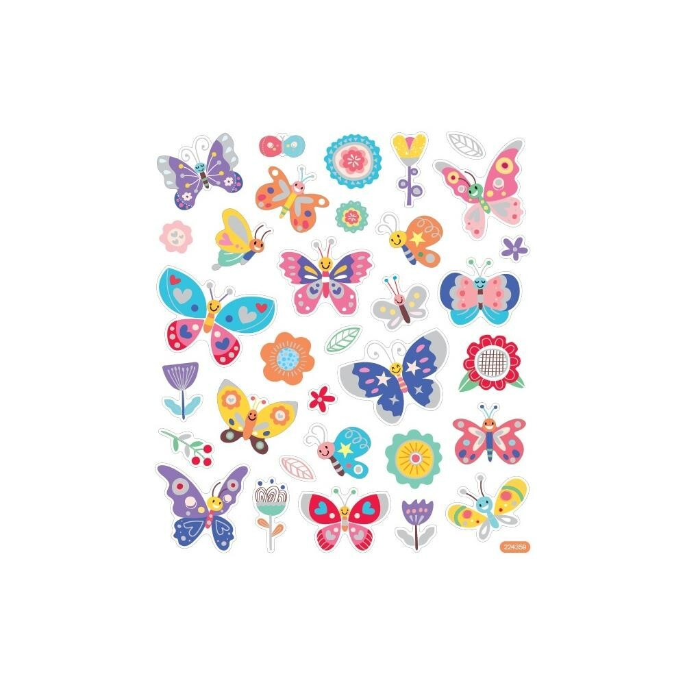 Crafts Stickers Butterflies with Faces Colorful Smiles Flowers Hearts Patterns