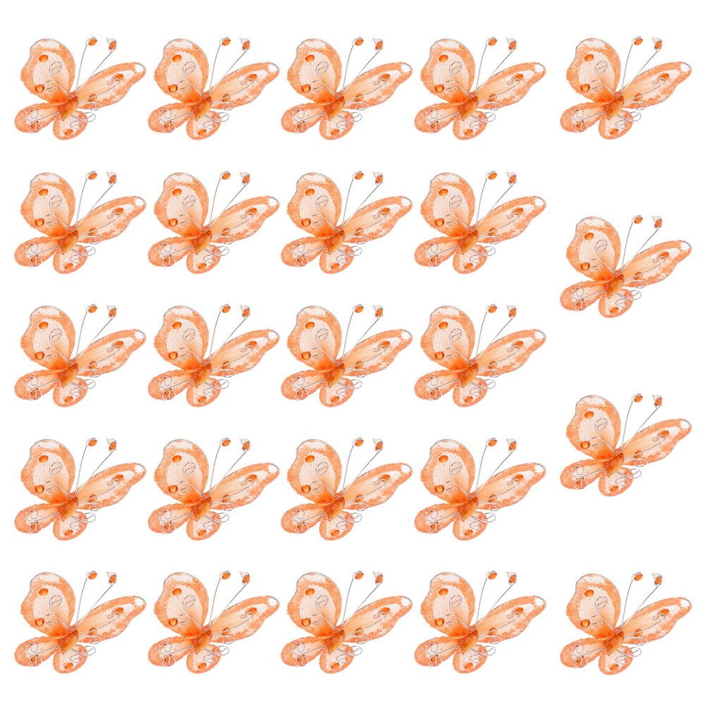 24Pcs Butterflies for Crafts, 2.2″ Organza Butterflies, Orange