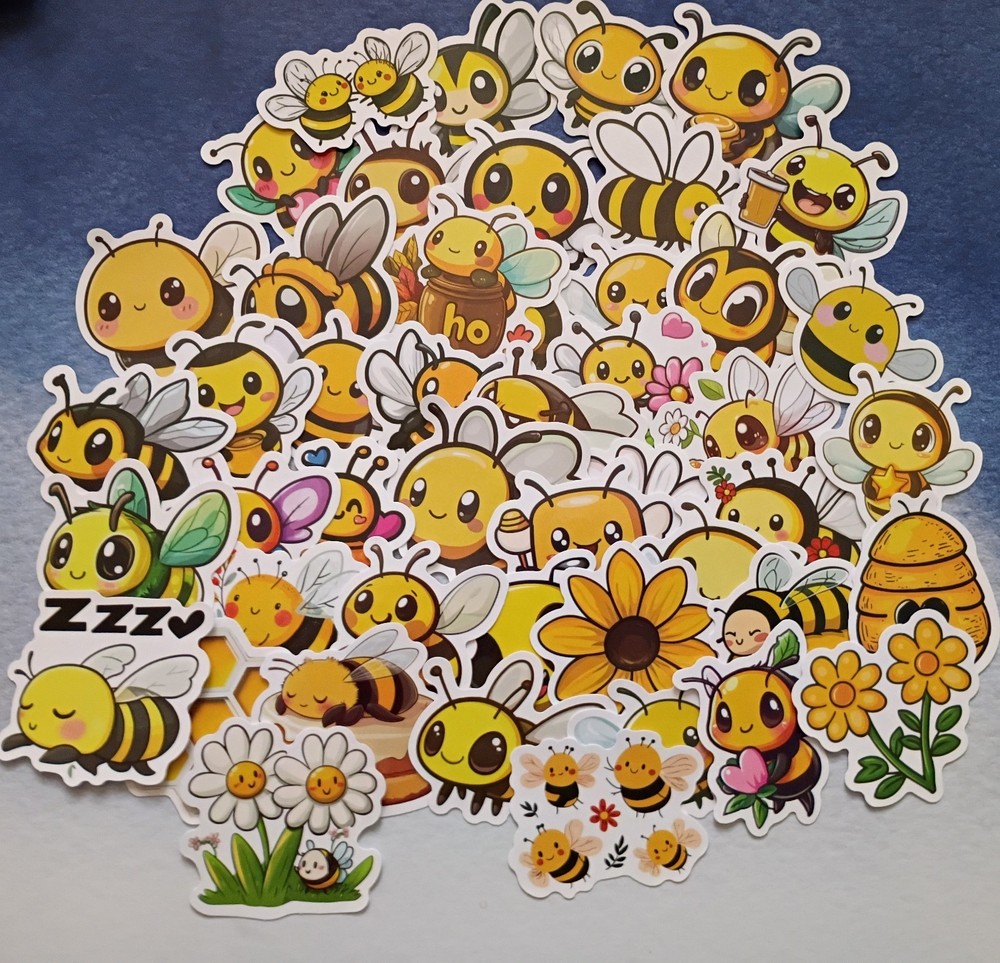 50pc. ADORABLE BEES VINYL WATERPROOF STICKERS/DECALS