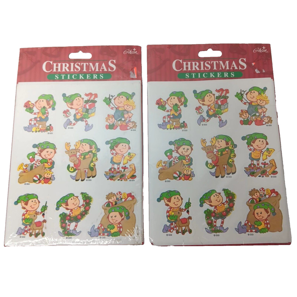 Vintage Christmas Stickers Gibson Greetings Elves Toys Holiday 2 Packs 10 Sheets