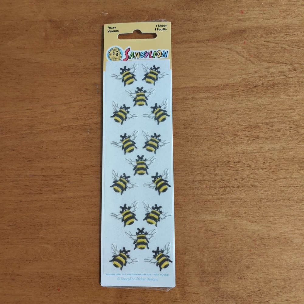 VINTAGE 1986 SANDYLION SANDY LION FUZZY VELOURS BUMBLE BEE STICKERS NOS SEALED