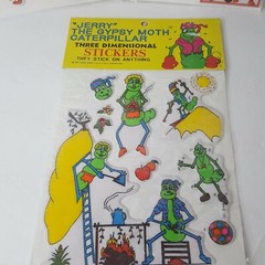 Lot of 3 Vintage 1983 Jerry The Gypsy Moth Caterpillar Sealed Puffy Stickers NOS