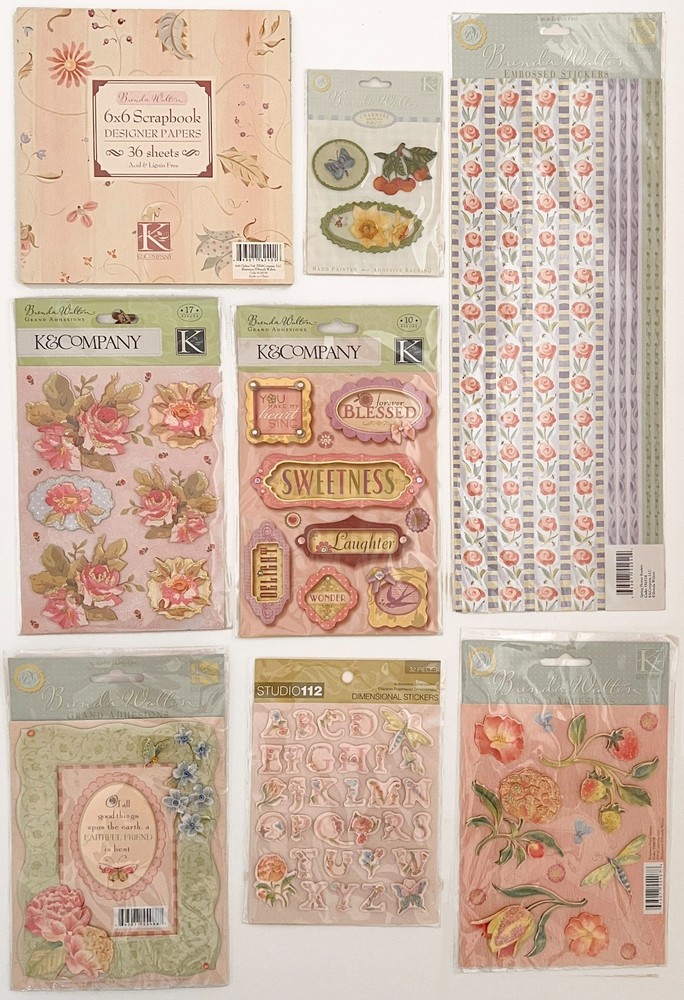 Brenda Walton Florals Scrapbook Stickers Lot – K&Co – Retired – 8 pc Kit