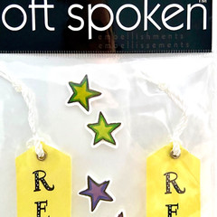 ~NEW~2 «RECESS» Yellow Ribbons 2Green+2Purple+2Blue Stars Scrapbook 3-D Stickers
