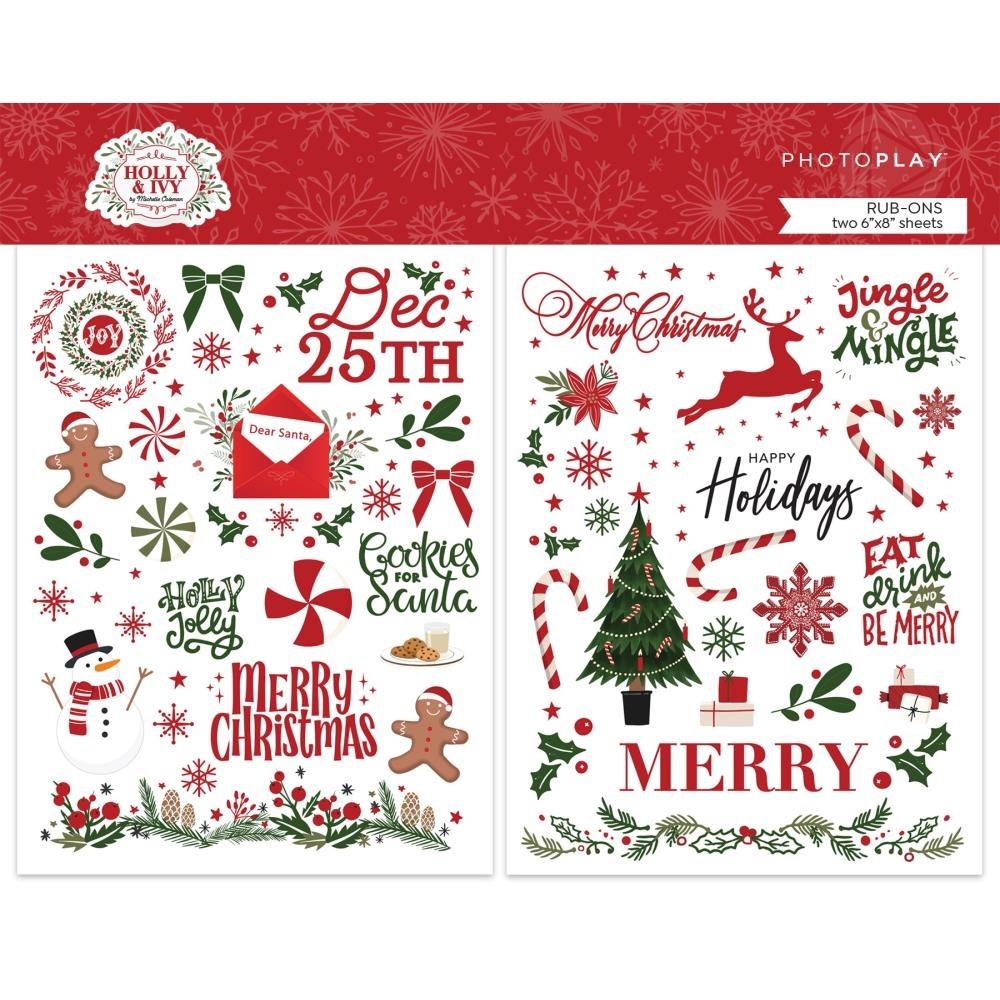 Photoplay Holly & Ivy Christmas Holidays Rub-On Transfers – Two 6″ x 8″ Sheets