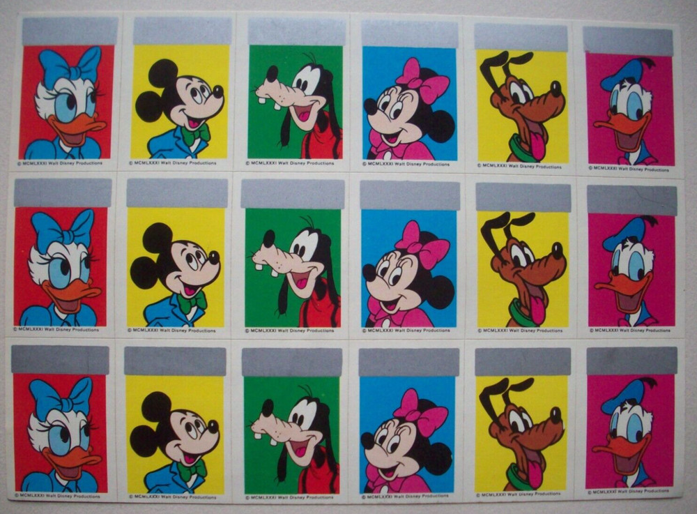 1980’s Disney scratch off? vintage stickers sheet Mickey Goofy Donald