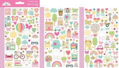 Crafts Doodlebug Mini Icon Stickers Hello Again Rainbows Houses Flowers Retro