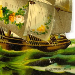 Vintage Sail Ship at Sea Beautiful Huge Die Cut Homeward Bound US Flag 11×8.75″