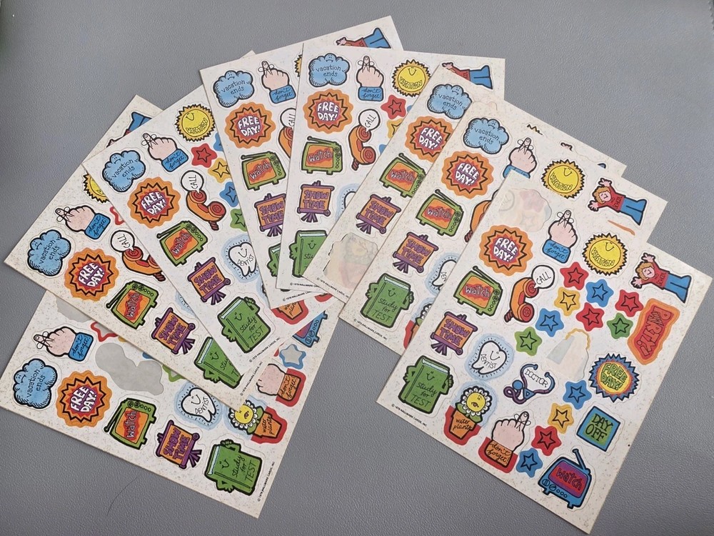Hallmark 1979 Vintage Sticker Sheet Lot Cute Colorful Planner Calendar 70s Style