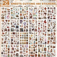 Vintage Scrapbook Stickers 480 Pre-Cut Washi 24 Pages – Perfect for Journaling