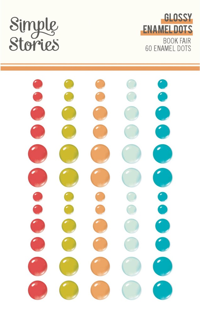 Simple Stories BOOK FAIR ENAMEL DOTS (60PC) scrapbooking 5 COLORS/3 SIZES