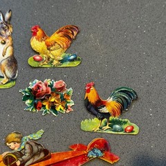 Vintage Airplane & Easter Die Cut Scrap Lot 15 Pc Rabbits Roosters Angels German