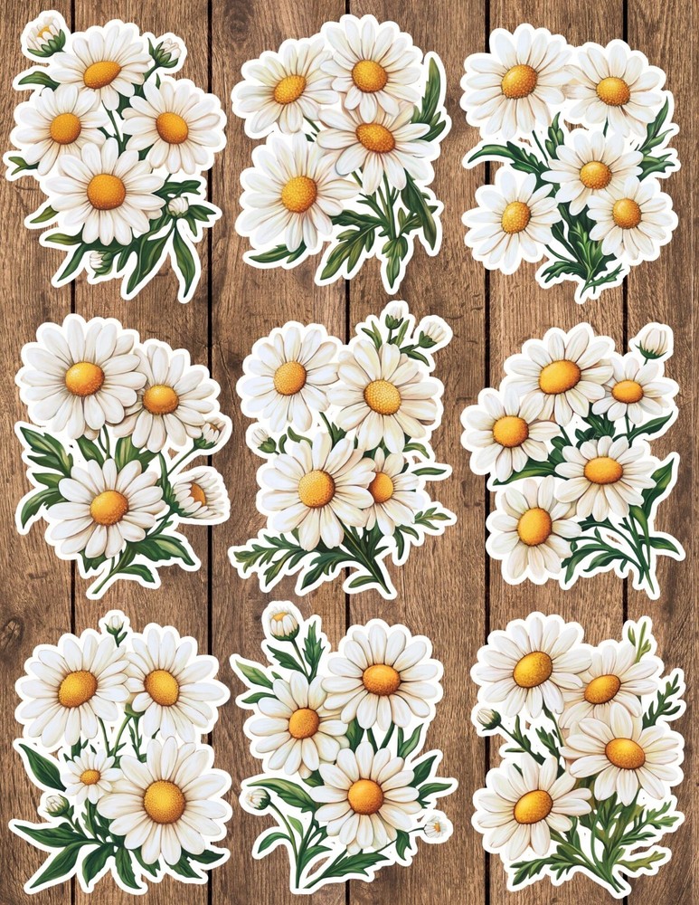 White Daisies Cut Vinyl Stickers Set Scrapbooking Laptop Waterbottle