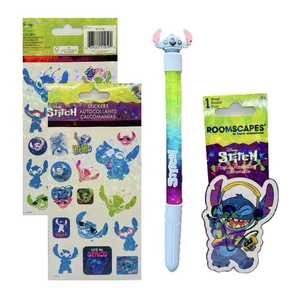 Disney Stitch Summer Water-Filled Floating Glitter Pen Sticker Sheets & XL Decal