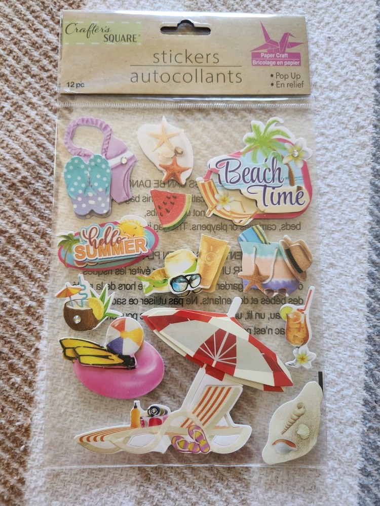 Crafters Square Stickers Beach Time 12 Pieces pop up summer umbrella pool