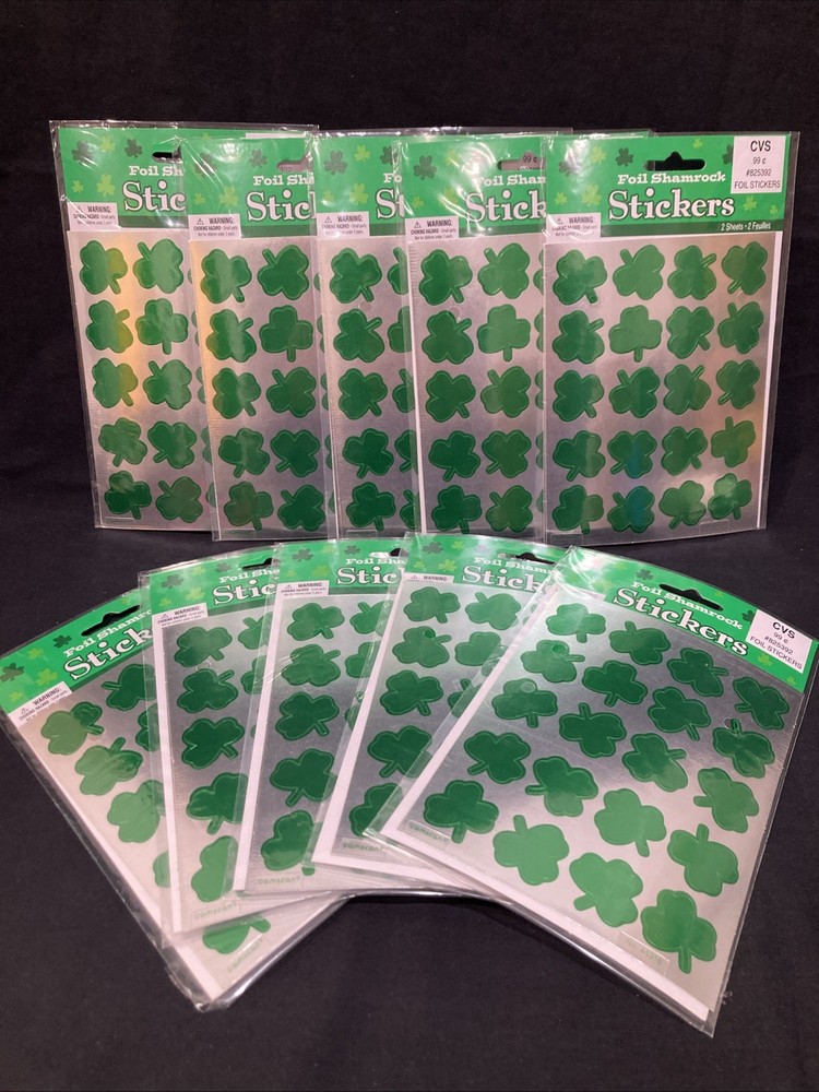 St Patrick’s Shamrock Foil Stickers 10 Packs Of 40 (400 Stickers) – 1 Inch