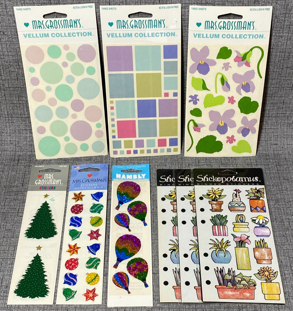Vintage Mrs. Grossman’s & Stickopotamus Stickers Hambly Prismatic Sparkle 9 Pack