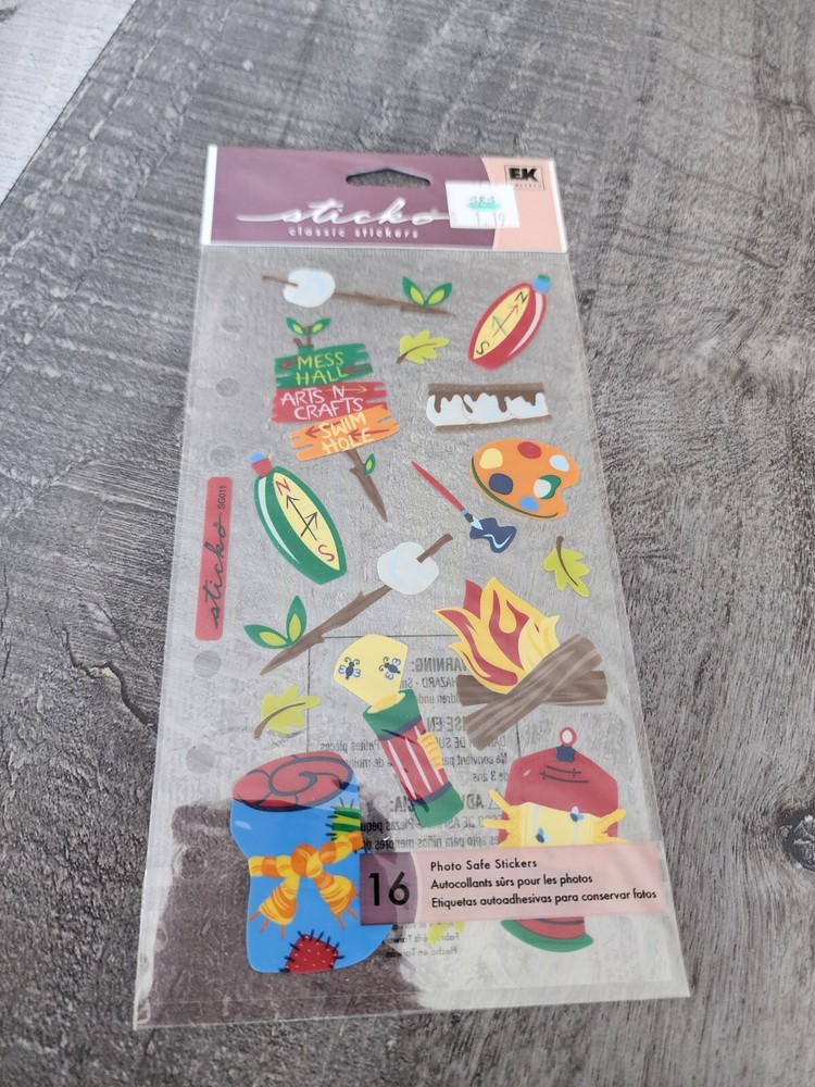 Sticko Stickers Camping Summer Camp Kids Outdoors Scrapbooking RETIRED NEW #28