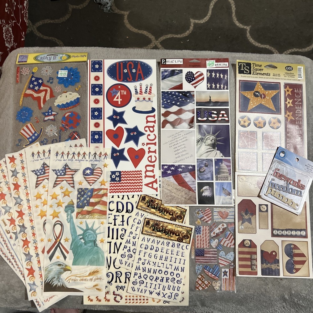Patriotic 4th Of July Stickers & Wood Words Foil Letters Washi Cardstock Glitter