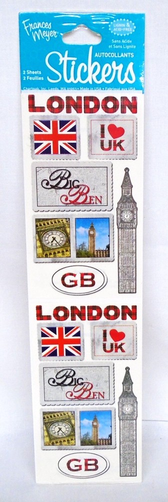 Frances Meyer Stickers Great Britain Big Ben Clock London I Love UK Flag 2 Shts