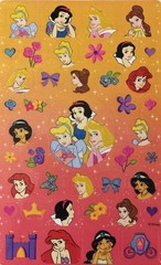DISNEY PRINCESS Stickers(4″x 6-3/4″) Cinderella•Ariel•Belle•Jasmine •Aurora•Bows