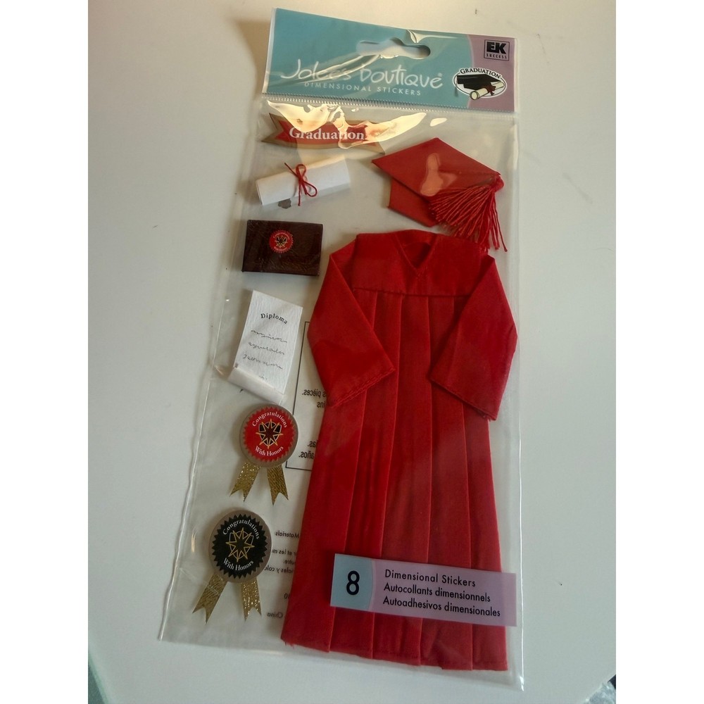 Ek Success Jolee’s Botique Dimensional Stickers New Graduation Cap and Gown Red