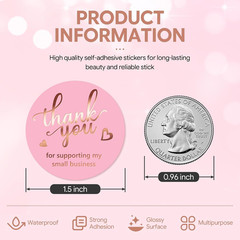 500Pcs Pink Thank You Stickers Roll – 4 Rose Gold Foil Font Designs, 1.5 Inch Th