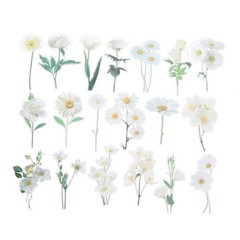 80 Sheet Clear White Daisies Flower PET Sticker, Waterproof Flower Decal, White