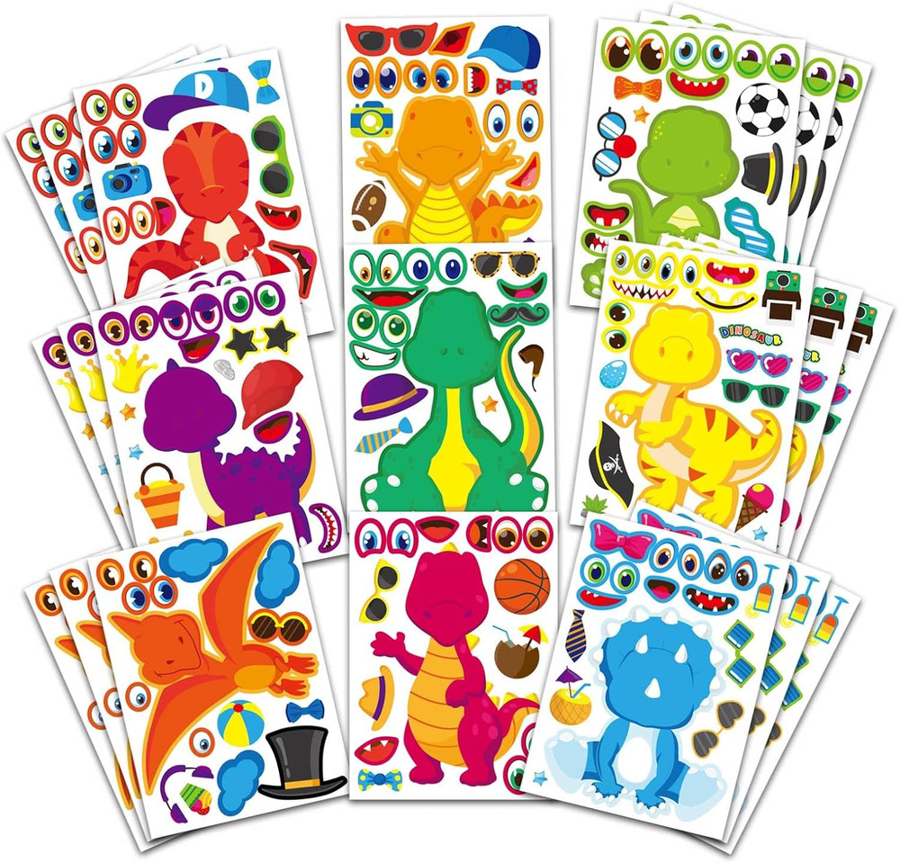 27 Sheet Dinosaur Stickers, Make Your Own Dinosaur Stickers for Kids，Make a Face