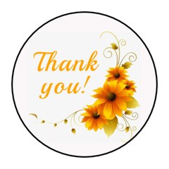 Thank you stickers, labels, tags, flowers envelope seals yellow, orange