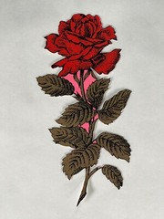 Vintage Diecut Rose Paper 7.5×3.75″ Red & Gold Tone