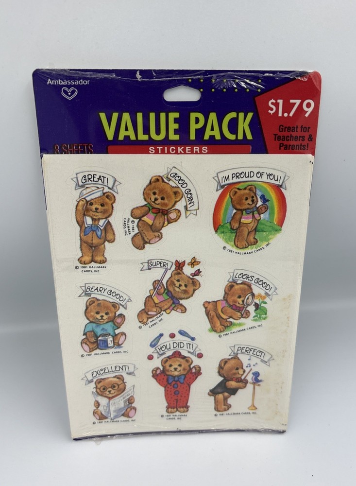 1981 Hallmark Teddy Bear Keeping In Touch Greetings Stickers Sealed 8 Sheets