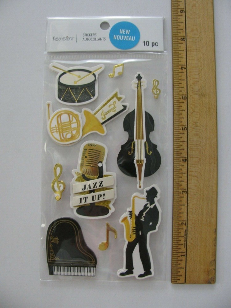 Recollections JAZZ Music Dimensional Stickers 10 Pieces NOS