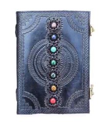 handmade seven chakra leather journal, grimoire spell, witch craft, wicaa pagan
