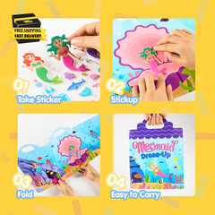 Mermaid Dress-Up Reusable Sticker Book for Toddlers, 3D Sticker Book for Kids 3