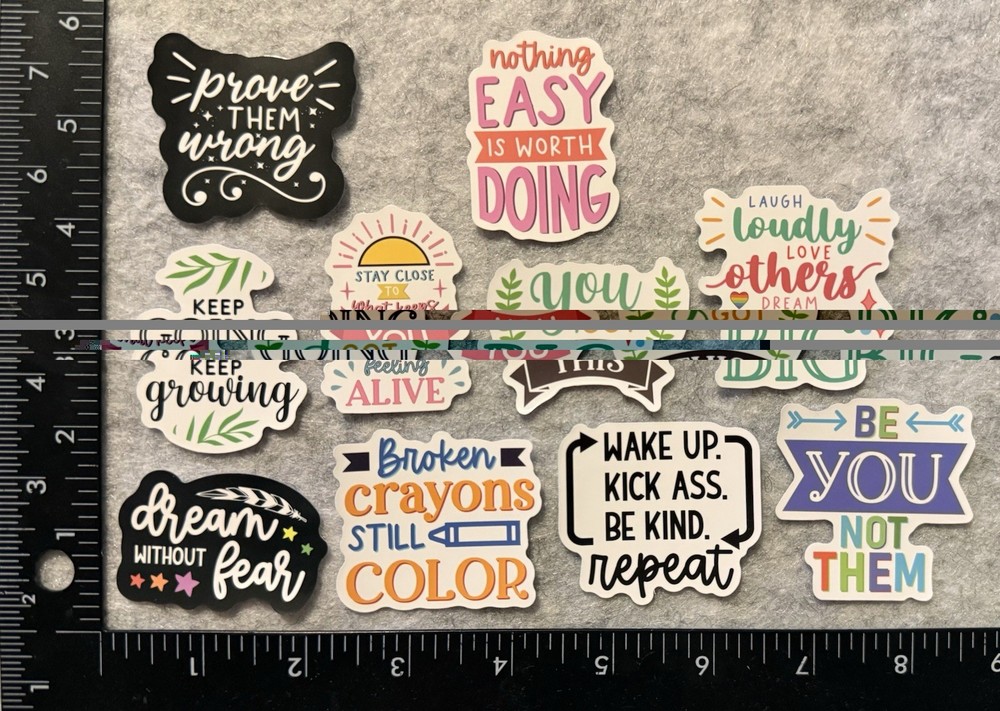 Lot of 10 Assorted Positive Affirmation Stickers Smile Happy Love Fitness