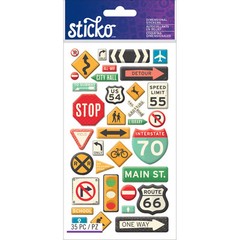 Sticko Road Signs Dimensional Stickers 35 Multicolor Decor for Crafts