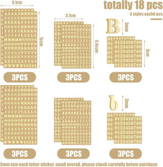 18 Sheets Small Gold Letter Stickers 3Mm Tiny Alphabet Number Stickers Mini Gold