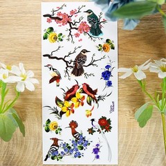 Violette Stickers – Birds – 1 Oriental Bird & Flower Sticker Sheet – Scrapbooks